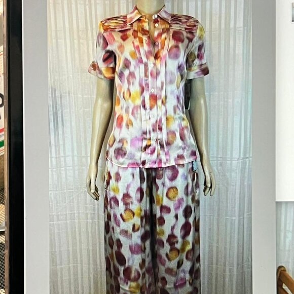 $1875 ROCHAS SET size 40 Italy 4 US 100% SILKblouses pants women's